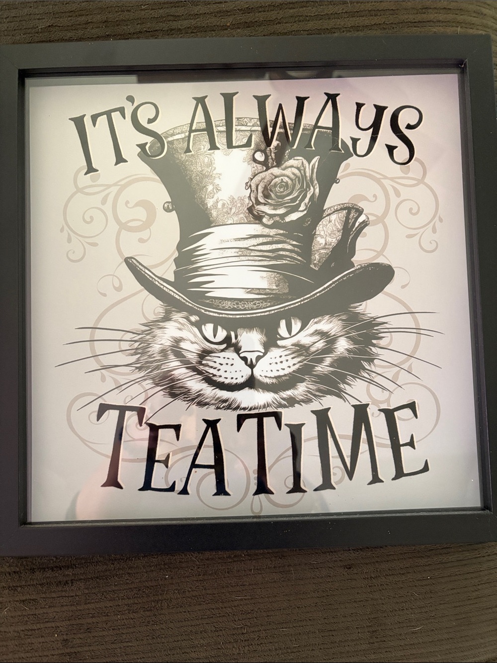 It's Always Teatime Wall Art - Black and White Cat Print